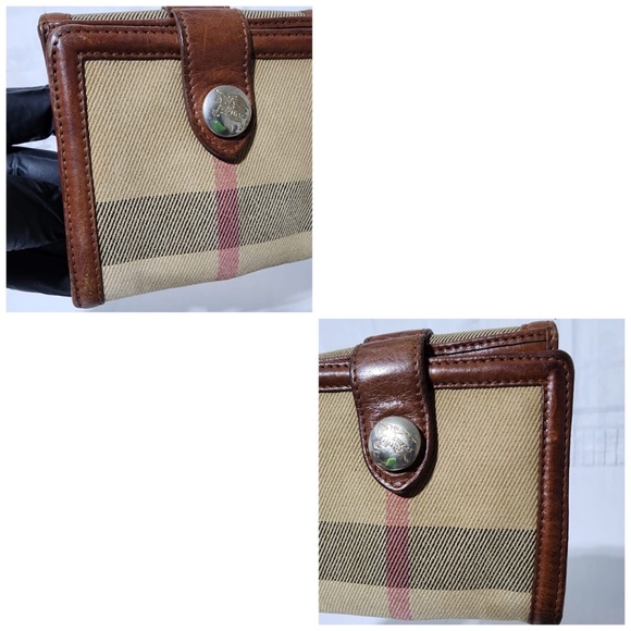 Authentic BURBERRY Vintage Canvas House Check Buckle Wallet Brown/Beige - Picture 8 of 12